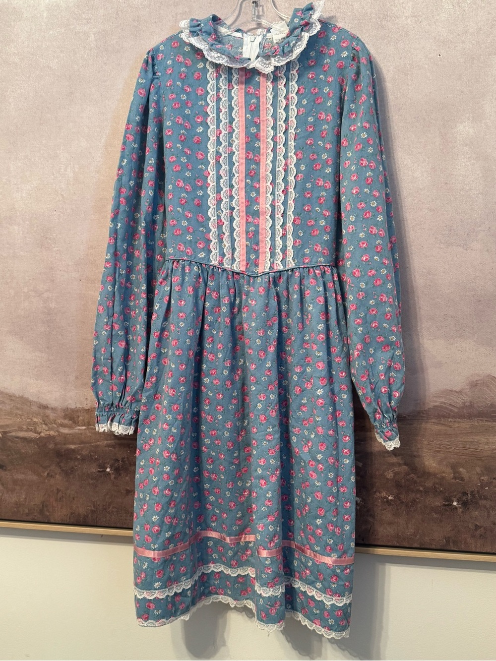 Vintage ~ Bryan ~ Girls Blue floral Long Sleeve Dress ~ Size 14